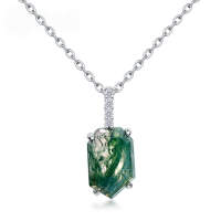 wholesale S925 Silver Japanese and Korean New Geometric Minimalist Aqua Agate Pendant with Green Moss Stone Necklace for Women Cross-Border Exclusive-Thick silver platinum (pendant does not include chain)  925 silver
