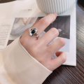wholesale S925 Silver Yunchao Xuan Fashion Japanese Korean Ellipse Black Agate Minimalist Creative Niche Design Open Adjustable Ring-0-3
