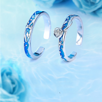 wholesale 925 Sterling Silver Drip Glaze Enamel Open-Ended Couple's Ring Pair, High-End Sense The Little Prince and Rose Matching Rings, Pure Silver, Ins Style-S925 silver women's ring Adjustable opening