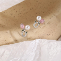 wholesale S925 Sterling Silver Pink Rose Pearl Earrings for Women, Sweet Tulip Flower Design High-end Earrings-0-1