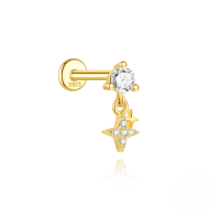 wholesale S925 Sterling Silver Fun Snake With Rhinestone Star Flat Head Threaded Ear Cartilage Stud, A Classic Bestseller On Aliexpress-Single gold #7