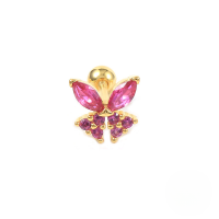 wholesale S925 Sterling Silver Single Butterfly-shaped Screw Ear Cuff, Cross-border Creative Fashion Earring-Gold Single-Rose Red Diamond