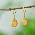 wholesale Gold-plated 925 silver inlaid with cabochon Hetian jade earrings, comes with certificate, Hanfu vintage-style jade ear accessories-0-0