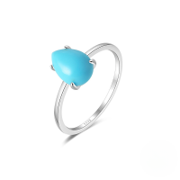 wholesale 925 Sterling Silver New Classic Four-claw Set Moonstone Ring With Turquoise-Platinum #3&gt;6