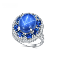 wholesale S925 Sterling Silver Luxury Jewelry Accessories Cultivated Six-Ray Star Sapphire Ring with European and American Retro Design-Starlight Sapphire Ring>US Size 9