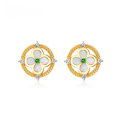 wholesale S925 Sterling Silver Gold-Plated Four-Leaf Clover Jadeite Stud Earrings, Women's Small and Chic Earrings Wholesale, New Chinese Style Fashion Trend-0-0