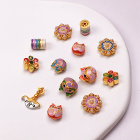 wholesale Gold-plated S925 Silver Enameled Money-biting Dragon Six-Syllable Mantra Barrel Bead Accessories Dangle Beads Bracelet Necklace String Decor DIY Spacer Beads-Diamond Hammer