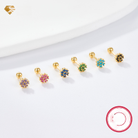 wholesale 925 Sterling Silver Cross-Border Hot-Sell Women's Earrings with Colored Zircon Flower Screw Design, Exquisite and Cute Jewelry-Silver red zirconium 925 silver