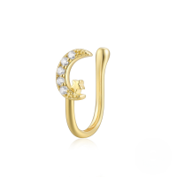 wholesale S925 Sterling Silver Geometric Teardrop Lightning Rhinestone Nose Cuff Piercing Jewelry-Gold single #10