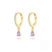wholesale S925 Sterling Silver Ins-style Cross-border Bestseller Dripping Hoop Earrings With Colorful Zircons-Gold-Purple Diamond