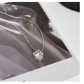 wholesale S925 Sterling Silver Maker's Cubic 3D Square Flash Diamond Necklace, Personalized Ins Light Luxury Hollow Cube Minimalist Collarbone-0-2