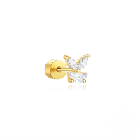 wholesale S925 Sterling Silver Opal Fringe Heart Cylinder Flat Thread Ear Bone Piercing Earring With Zircon Inlay-Single gold #10