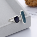 wholesale S925 Sterling Silver French Retro Minimalist Design Colorful Enamel Geometric Elegant Fashion Adjustable Ring-0-1