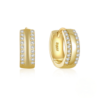 wholesale S925 Sterling Silver Double Row Zircon-studded Polished Hoop Earrings, Hot-selling Trendy Women's Ear Jewelry-Gold 925 silver