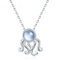 wholesale S925 Sterling Silver Fashionable Octopus Pendant Necklace with Aquamarine, Cute and Versatile-Thick silver platinum (pendant does not include chain)  925 silver