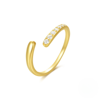 wholesale S925 Sterling Silver Curved Petal Single Row Zircon Inlaid Luxury Stackable Open Ring, Popular In Europe And Us-Gold#1 Adjustable opening