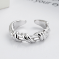 wholesale S925 Sterling Silver Irregular Korean Style Ribbon Bow Wrapped Open Ring Fashion Trendy Personalized Twisted Finger Ring-0-3