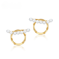 wholesale 925 Silver Plated with Gold Geometric Abstract Planet Shell Pearl Starry Sky Ear Studs, Summer New Collection, Wholesale-925 silver