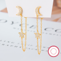 wholesale 925 Sterling Silver Small Moon and Star Earrings with Tassel and Crystal Accents, Women's Dainty Drop Earrings for-0-2