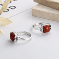 wholesale S925 Sterling Silver Square Flower Pattern with Southern Red Agate Ring, Retro Ethnic Style-0-1