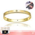 wholesale S925 gold-plated silver, 28mm round double-sided design moissanite women's bracelet for versatile layering in an Instagram style-0-0
