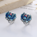 wholesale S925 Sterling Silver Retro Enamel Cloisonné with Lotus Resin Drop Ear Clips Ethnic Trendy Earrings-0-0