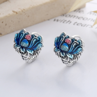 wholesale S925 Sterling Silver Retro Enamel Cloisonné with Lotus Resin Drop Ear Clips Ethnic Trendy Earrings-YFR133/approx. 4g 925 silver