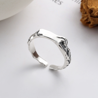 wholesale S925 Sterling Silver Korean Style Geometric Statement Open Ring with English Words for Streetwear-YJ835M/approx. 3.6g Adjustable opening