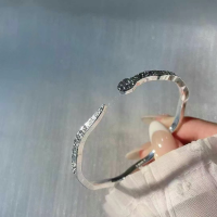 wholesale 999 Silver Wavy Crushed Ice Spirit Snake S999 Solid Silver Bracelet Year of the Snake Sparkling Starry Sky Solid Pure Silver Bangle Zodiac Best Seller-Broken Ice Snake Bracelet/approx. 16g&gt;SZ008759
