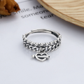 wholesale S925 Sterling Silver Retro Vintage Thai Silver Chain Link Personalized Trendy Heart Arrow Adjustable Open Ring-0-1