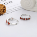 wholesale S925 Sterling Silver Ethnic Style Geometric Inlay Round and Square Red Agate Ring Best Friend Pair Rings Gift-0-1