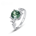 wholesale S925 Sterling Silver European and American Cross-Border Best-Seller Moss Ring with Moss Agate Stone, Unique and Elegant Style-0-0
