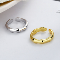 wholesale S925 Sterling Silver Irregular Minimalist Bamboo Knot Open Ring French Style Ins Internet Celebrity Design Sense Ring-DJ1041/white gold about 3.98g &gt; opening adjustable