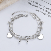 wholesale S925 Sterling Silver Korean Dongdaemun Retro Vintage Double-Layer Small Heart Bead Pendant Creative Bracelet-YFS129/approx. 9.9g 925 silver
