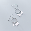 wholesale S925 Sterling Silver Earrings for Women, Japanese and Korean Style Minimalist Geometric Shapes, Circle Leaf Tassel Earrings G0681-0-0