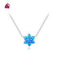 wholesale 925 Silver Japanese Cute Flower Synthetic Opal Necklace, Blue Opal Gemstone Versatile Jewelry Necklace-0-0