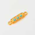 wholesale Metal sand gold hollow micro-inlaid cat's eye stone imitation jade turquoise double-eared hand plaque spacer bead hand DIY braided string beaded jewelry-0-2