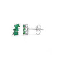 wholesale S925 Sterling Silver Earrings With Three Asymmetrical Rectangular Zirconia Inlays, Featuring A Retro European Style-Platinum-Green Diamond 925 Silver