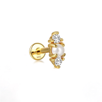 wholesale S925 Sterling Silver Butterfly With Zircon, Pearl, And Spiral Thread Ear Cartilage Stud, 16g Flat Back, Popular In Europe And America-Single gold #3