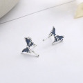 wholesale S925 Sterling Silver Blue Resin Butterfly Fluttering Ear Studs Korean Version Fresh INS Lady-like Gentle Temperament Earrings-0-2