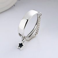 wholesale S925 Sterling Silver Ins Style English Letter Plated Chain Black Small Star Trendy Versatile Open Adjustable Ring-YFJ495/approx. 2.8g Adjustable opening