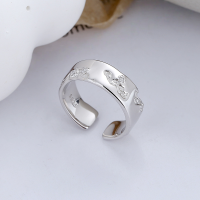 wholesale S925 Sterling Silver Trendy Japanese-Korean Style Cracked Textured Diamond-Inlaid Niche Open Ring-DJ1136/Platinum approx. 4.6g &gt; Adjustable opening