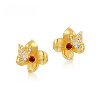 wholesale 10K Gold Plated 925 Silver Original Design Spring Garden Series Earrings Fashionable Flower Garnet Earrings-10K gold + swimming paint  925 silver