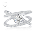 wholesale S925 silver new one-carat classic lightweight luxury European and American style cross hollow-out ring-0-0