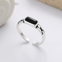 wholesale S925 Silver Cloud Tide Pavilion Fashion Retro Minimalist Black Zircon Personality Trend Creative Niche Design Open Ring-YJ988/approx. 2.6g Adjustable opening