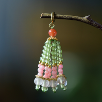 wholesale Metal material natural pearl southern red blue apatite chalcedony opal crystal tassel handmade DIY accessories pendant new product-Natural blue phosphorus gray natural gemstone