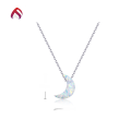 wholesale S925 Silver Ins Simple and Versatile Moon Synthetic Opal OPAL Necklace Women's White Opal Jewelry Necklace-0-4