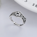 wholesale S925 Sterling Silver Vintage Distressed 3D Hollow Hexagram Star Punk Style Adjustable Ring-0-0