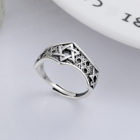 wholesale S925 Sterling Silver Vintage Distressed 3D Hollow Hexagram Star Punk Style Adjustable Ring-YFJ591/approx. 4.1g>Adjustable opening