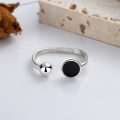 wholesale S925 Sterling Silver Korean Fashion Trendy Black Enamel Drip Resin Spherical Open Adjustable Ring-0-1